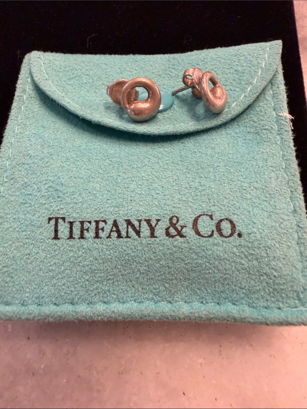 Tiffany & Co. Silver Knot Stud Earrings on Tiffany Blue Pouch